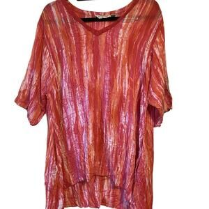 Lynz Women Tunic Top Blouse OneSize V Neck Pullover Red White Pink Beach Preppy